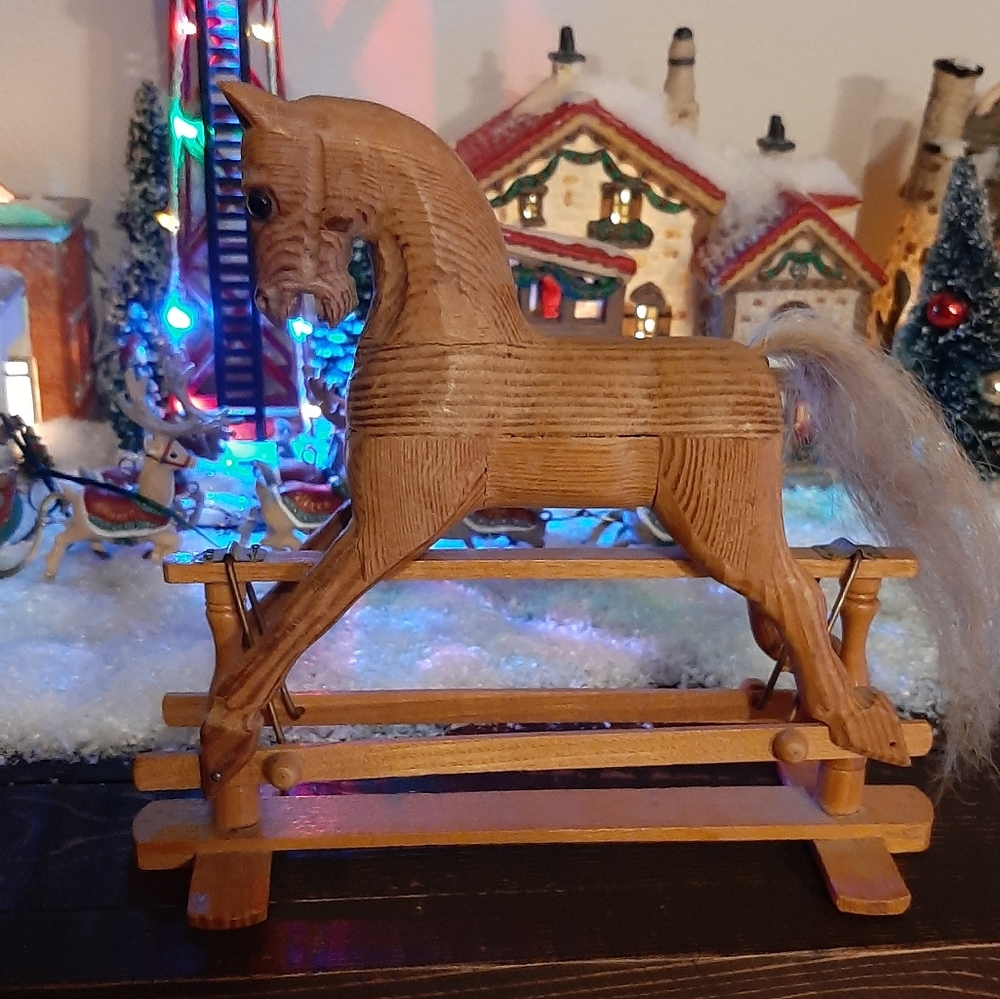 Vintage  wood glider horse with real horse hair